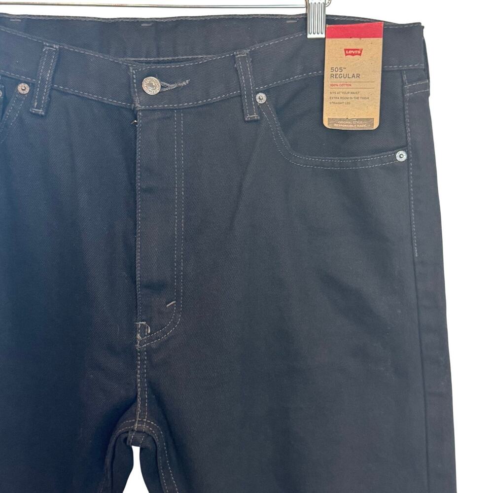 Levis 505 Jeans Mens 40x30 Black Dark Wash Regular Fit Straight Leg Denim NWT - Picture 2 of 16